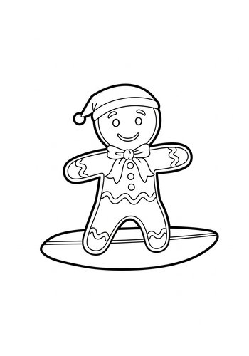 Surfing Gingerbread Man Coloring Page