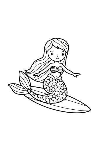 Surfing Mermaid Coloring Page