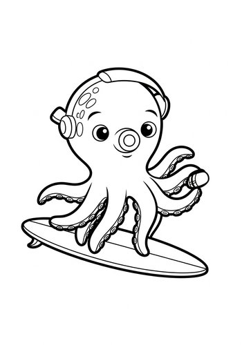 Surfing Octopus Coloring Page