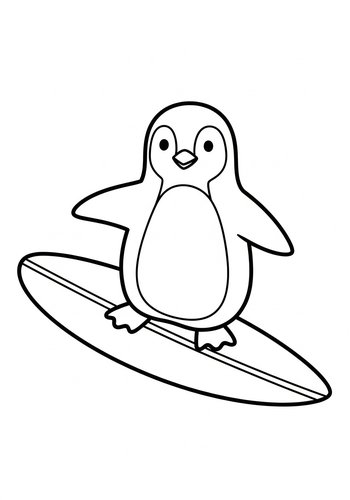 Surfing Penguin Coloring Page