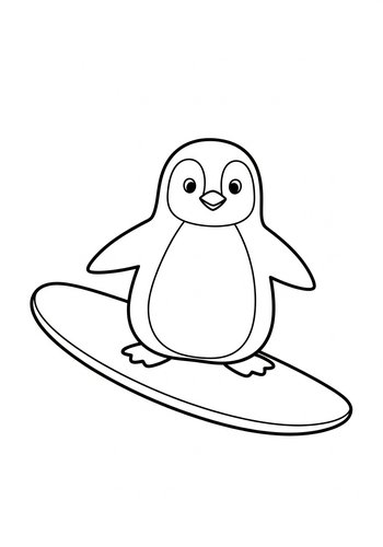 Surfing Penguin Coloring Page: Ride The Wave