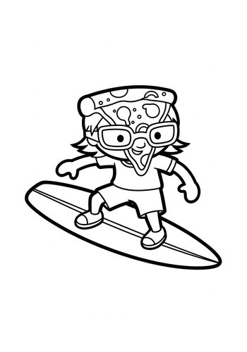 Surfing Pizza Head Coloring Page