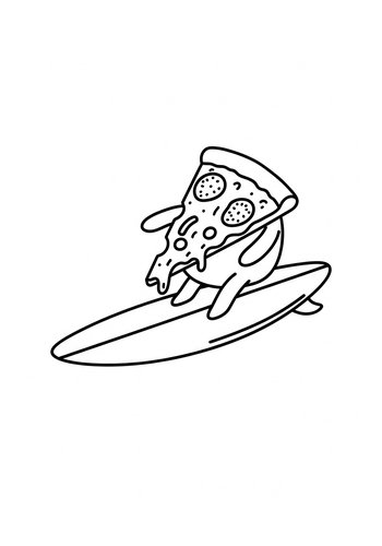 Surfing Pizza Slice Coloring Page