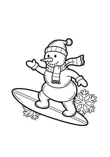 Surfing Snowman Coloring Page