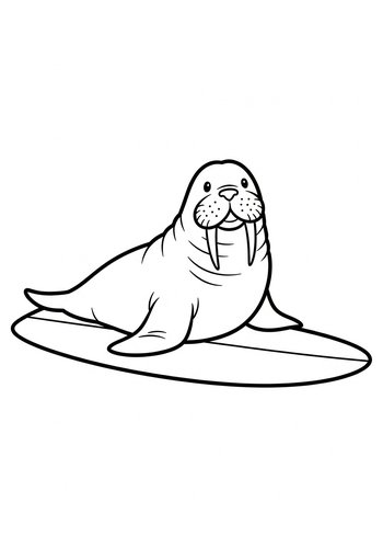 Surfing Walrus Coloring Page Fun