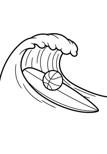 Surf's Up Coloring Page: Basketball On A Wave