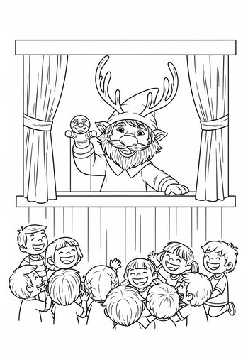 Sven Performing A Puppet Show For A Group Of Laughing Children Coloring Page