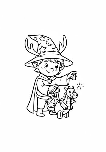 Sven Wearing A Wizard Hat And Making A Toy Dragon Come To Life Coloring Page