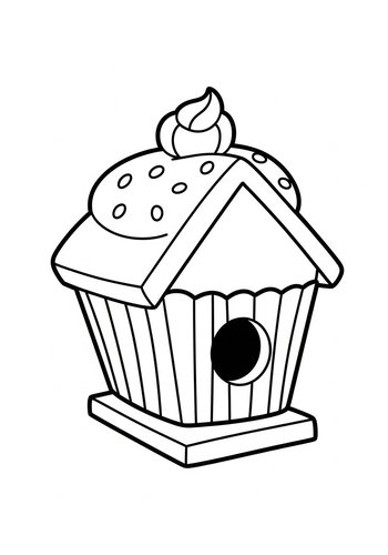 Sweet Cupcake Birdhouse Coloring Page