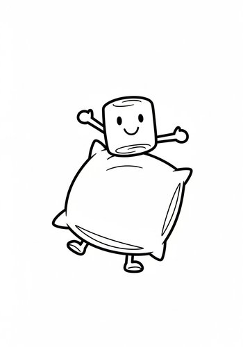 Sweet Dreams Await: Marshmallow Pillow Pal Coloring Page