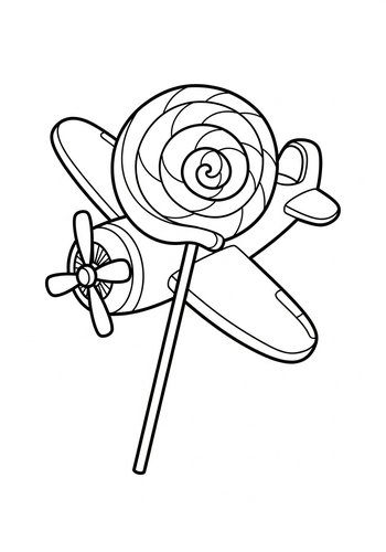 Sweet Flight: Airplane With Lollipop Coloring Page