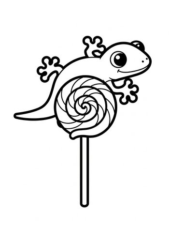 Sweet Gecko On A Lollipop Coloring Page