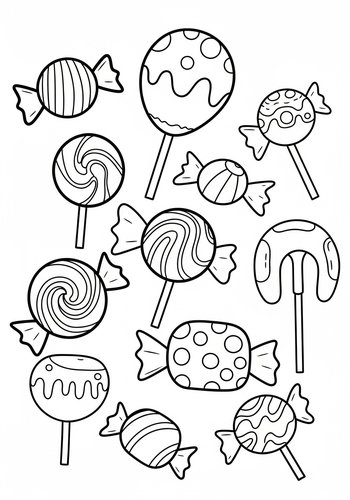 Sweet Treats Coloring Page: Candies And Lollipops