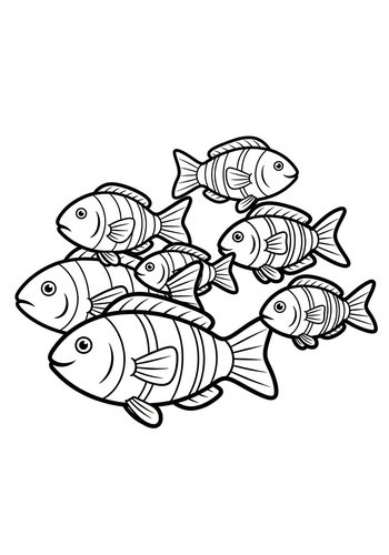 Swimming School Of Fish - Coloring Page Fun