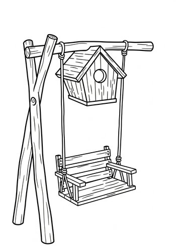 Swing And Birdhouse Coloring Page
