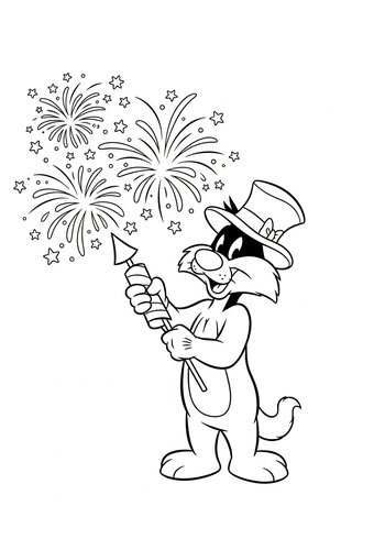 Sylvester Watching Fireworks On The Fourth Of July Coloring Page