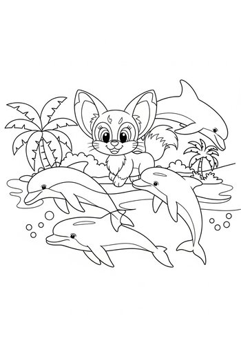 Coloring Page: Tails Swimming With Dolphins Coloring Page: Tropical Fun