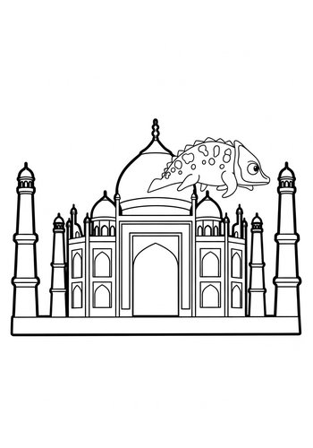 Taj Mahal And Chameleon Coloring Page