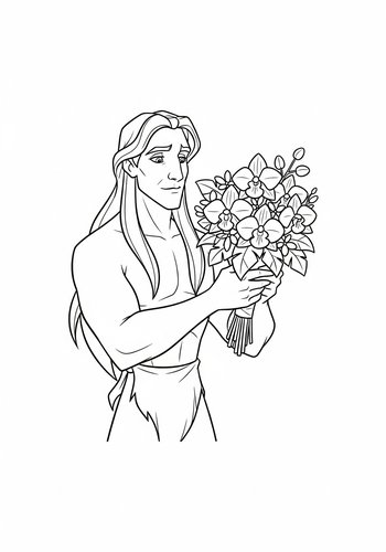 Tarzan Giving Kala A Bouquet Of Jungle Orchids Coloring Page