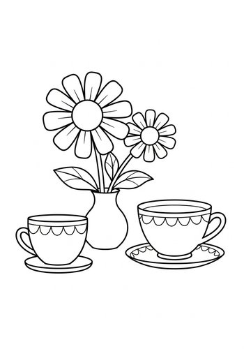 Tea Party With Flowers Coloring Page