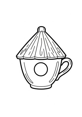 Teacup Birdhouse Coloring Page