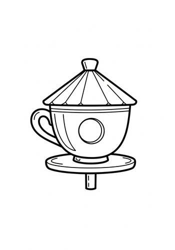 Teacup Birdhouse Coloring Page: Whimsical Fun
