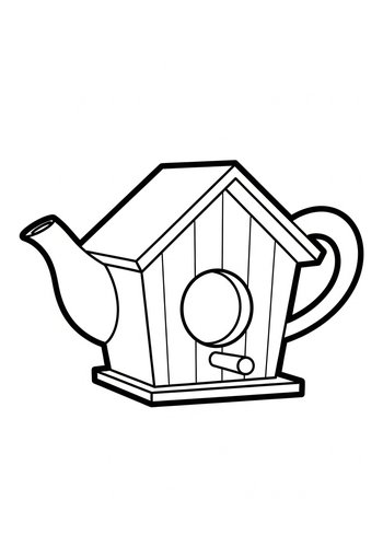 Teapot Birdhouse Coloring Page