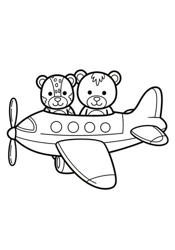 Teddy Bear Adventure: Airplane Coloring Page