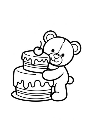 Teddy Bear Cake Coloring Page