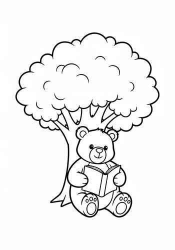 Teddy Bear Reading Coloring Page For Kids