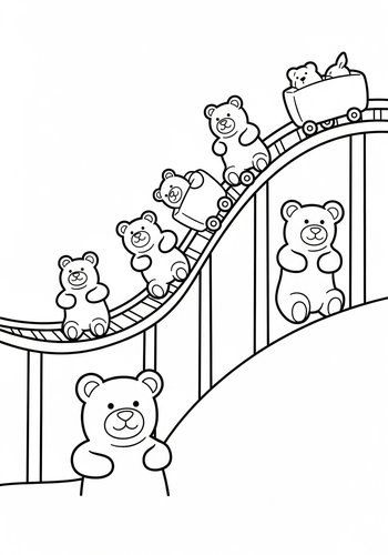 Teddy Bear Rollercoaster Adventure - Coloring Page