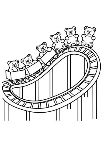 Teddy Bear Rollercoaster Coloring Page