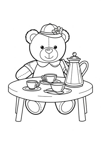 Teddy Bear Tea Party Coloring Page