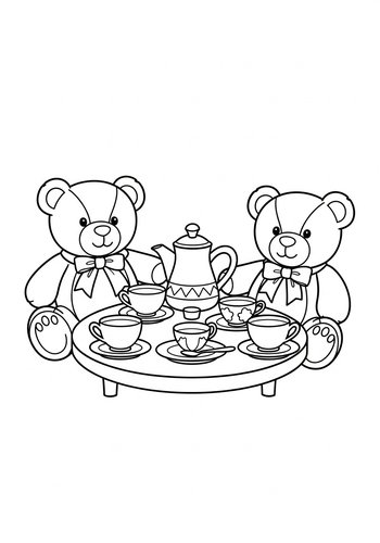 Teddy Bear Tea Party Coloring Page