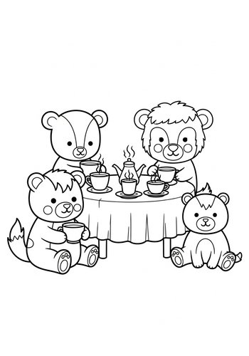 Teddy Bear Tea Party Coloring Page