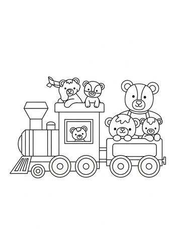 Teddy Bear Train Adventure Coloring Page