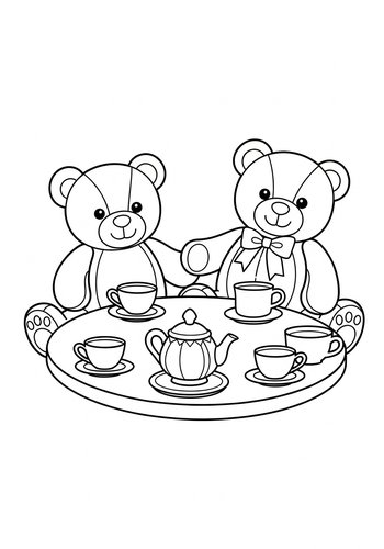 Teddy Bears Tea Party Coloring Page