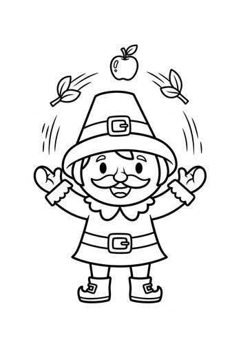 Thanksgiving Pilgrim Juggling Coloring Page