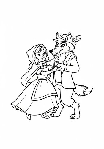 The Big Bad Wolf Dancing With Little Red Riding Hood Coloring Page