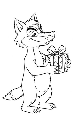 The Big Bad Wolf Receiving A Present Coloring Page
