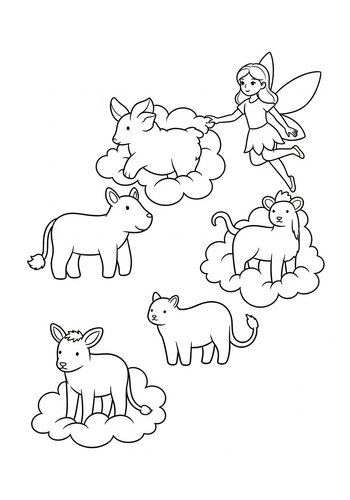 The Blue Fairy's Cloud Creations: An Animal Coloring Page