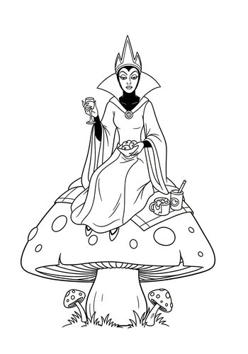 The Evil Queen's Fungal Feast: Coloring Page