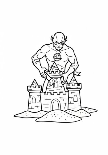 The Flash Building A Sandcastle Faster Than The Tide Can Wash It Away Coloring Page