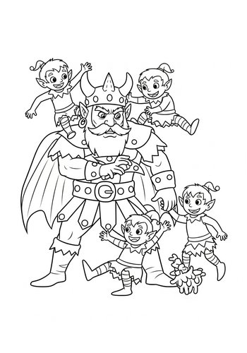 The Horned King Playing Tag With Mischievous Imps Coloring Page