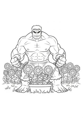 The Hulk Planting A Field Of Sunflowers Coloring Page
