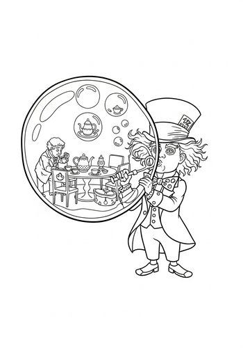 Coloring Page: The Mad Hatter And His Bubble Tea Party Coloring Page