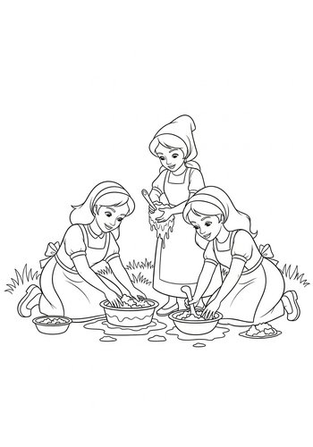 The Stepsisters Creating Mud Pies In The Garden Coloring Page