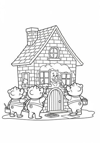 The Three Little Pigs Painting A Mural Coloring Page