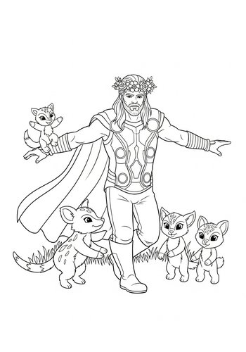 Thor Wearing A Flower Crown: A Whimsical Dance Coloring Page