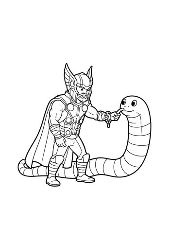 Thor's New Pal: Thor Making A Friendship Bracelet With A Giant Earthworm Coloring Page